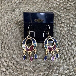 Retro 1990s Enamel Gold Earrings Dangling Style